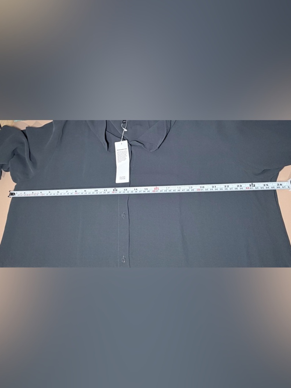 Eileen Fisher Silk Georgette Crepe Mandarin Collar Boxy Large Graphite NWT - Picture 7 of 9